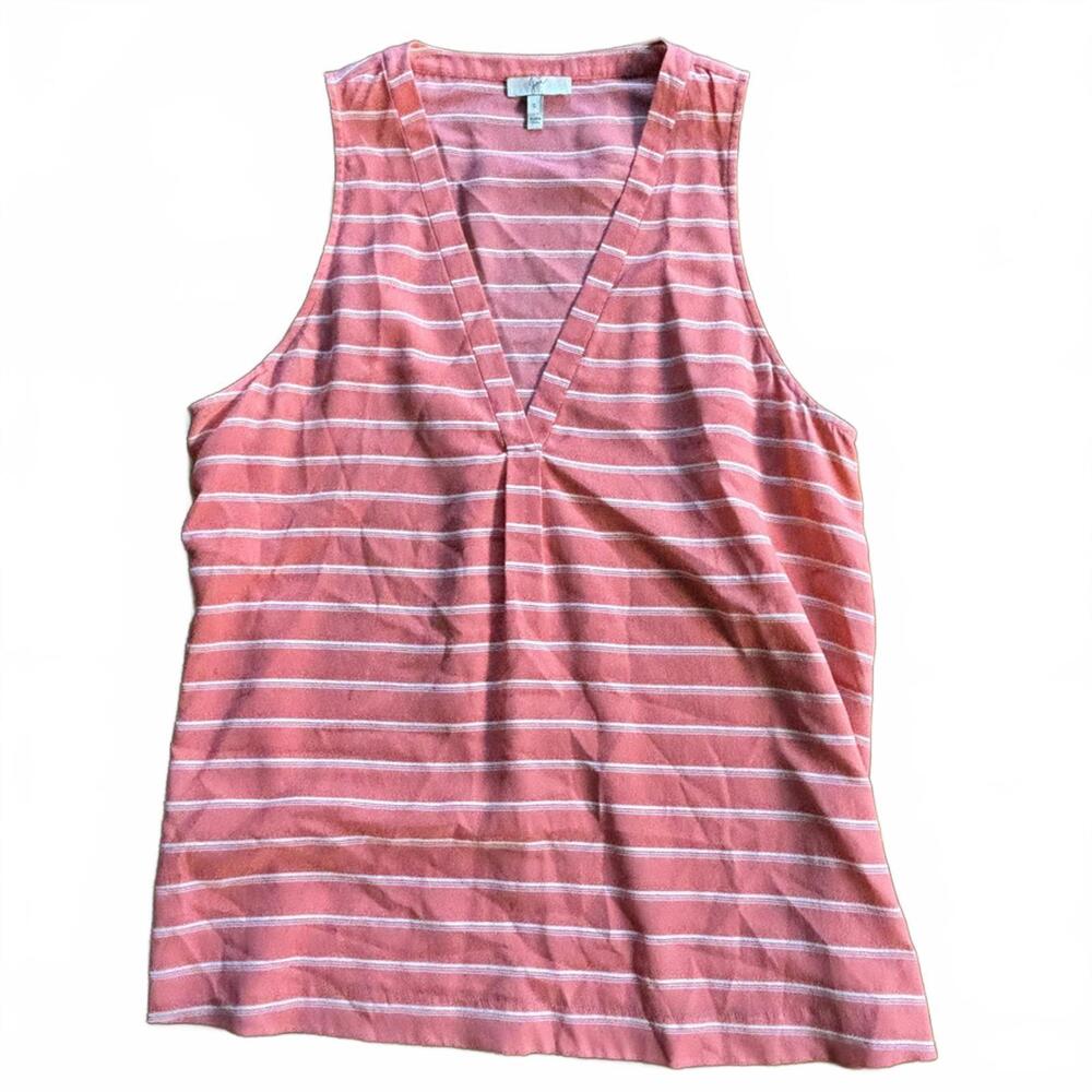 Joie Sleeveless Striped V-Neck Tank Top Coral Pink White Stripes‎ Size Small